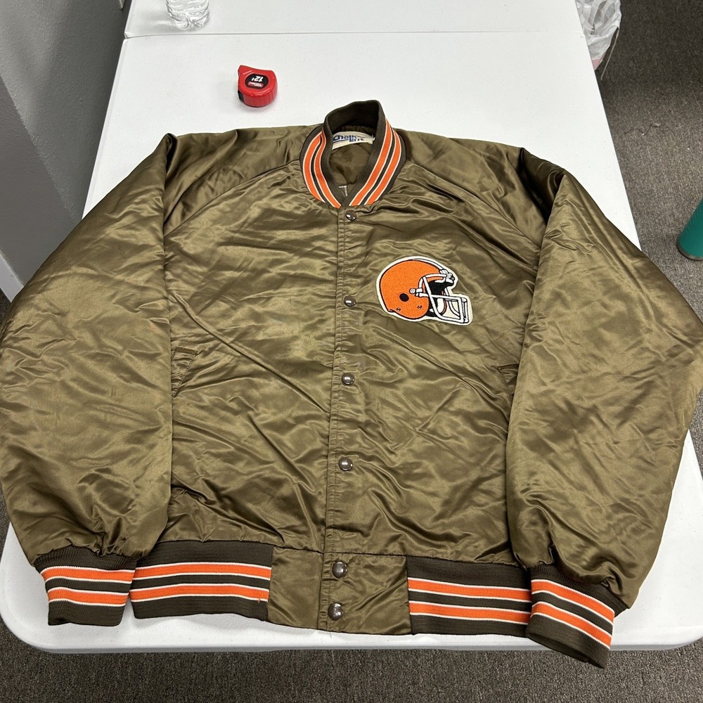 Chalk Line Varsity Jacket Mens XL Brown Cleveland Browns Vintage 80s Satin NFL